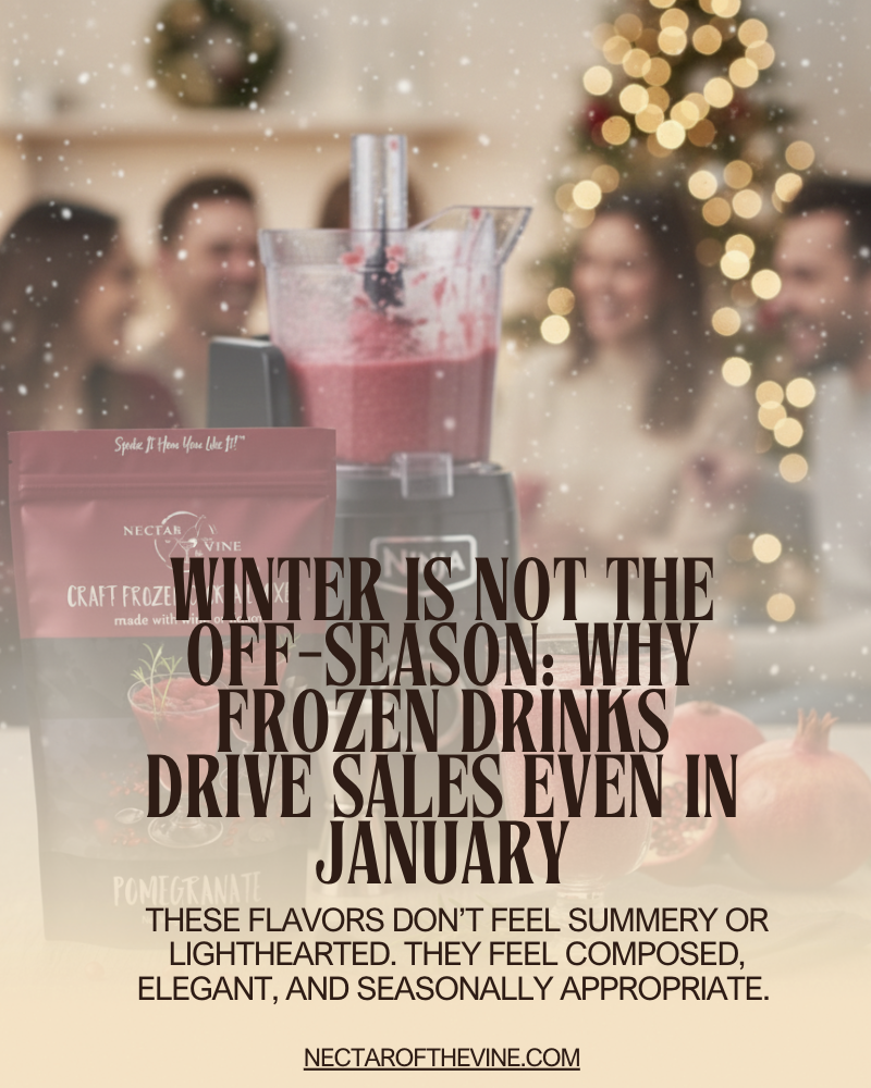 Dry January A group of people blurred in the backgroud with a blender of wine slushy in the foreground